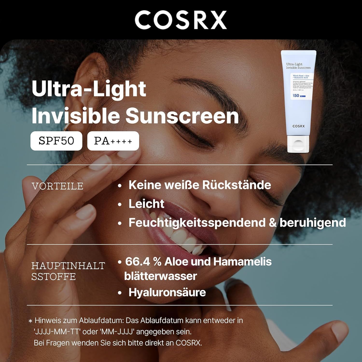 COSRX Ultra-Leichte Unsichtbare Sonnencreme LSF 50 Transparenter Sonnenschutz