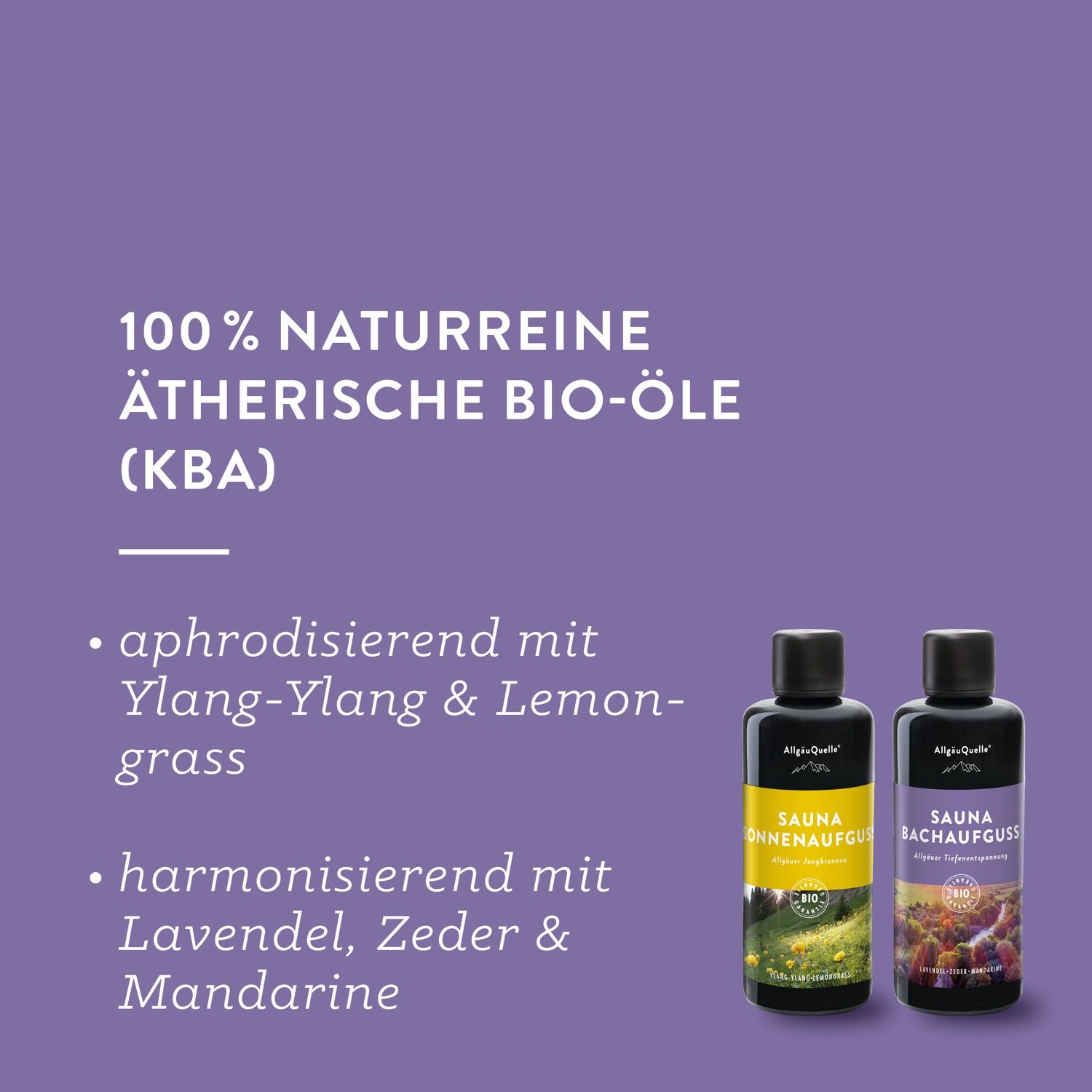 Allgäuquelle Bio Saunaaufguss Aufgussmittel Saunazubehör 2er Set, Duft: Lavendel, Zeder, Lavendel