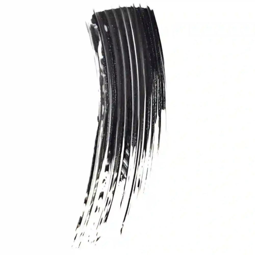 Abstrich von schwarzer Wimperntusche auf weißem Hintergrund. Textur sichtbar.
