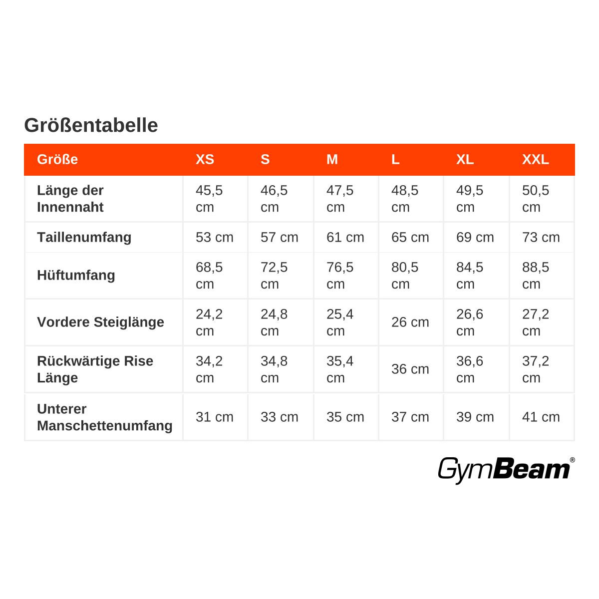 Größentabelle für Damen-Biker-Shorts in Schwarz.