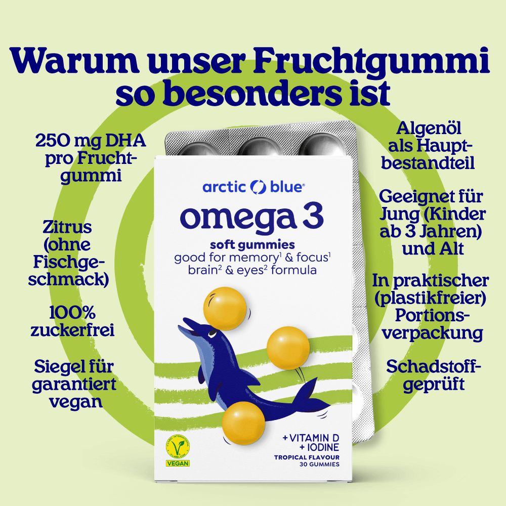 Arctic Blue Omega 3 Gummis: Vorteile, Inhaltsstoffe und vegane Zertifizierung.