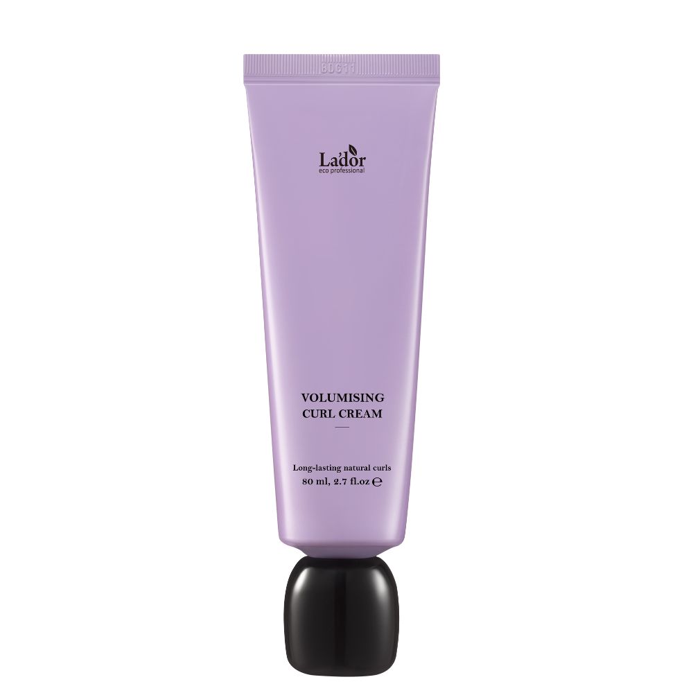 Lalor Volumising Curl Cream in einer lila Tube mit schwarzem Verschluss. 80 ml.