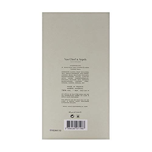 Rückseite der Verpackung. Text: Van Cleef & Arpels, Inhaltsstoffe, Herkunft, Barcode, Warnhinweise.