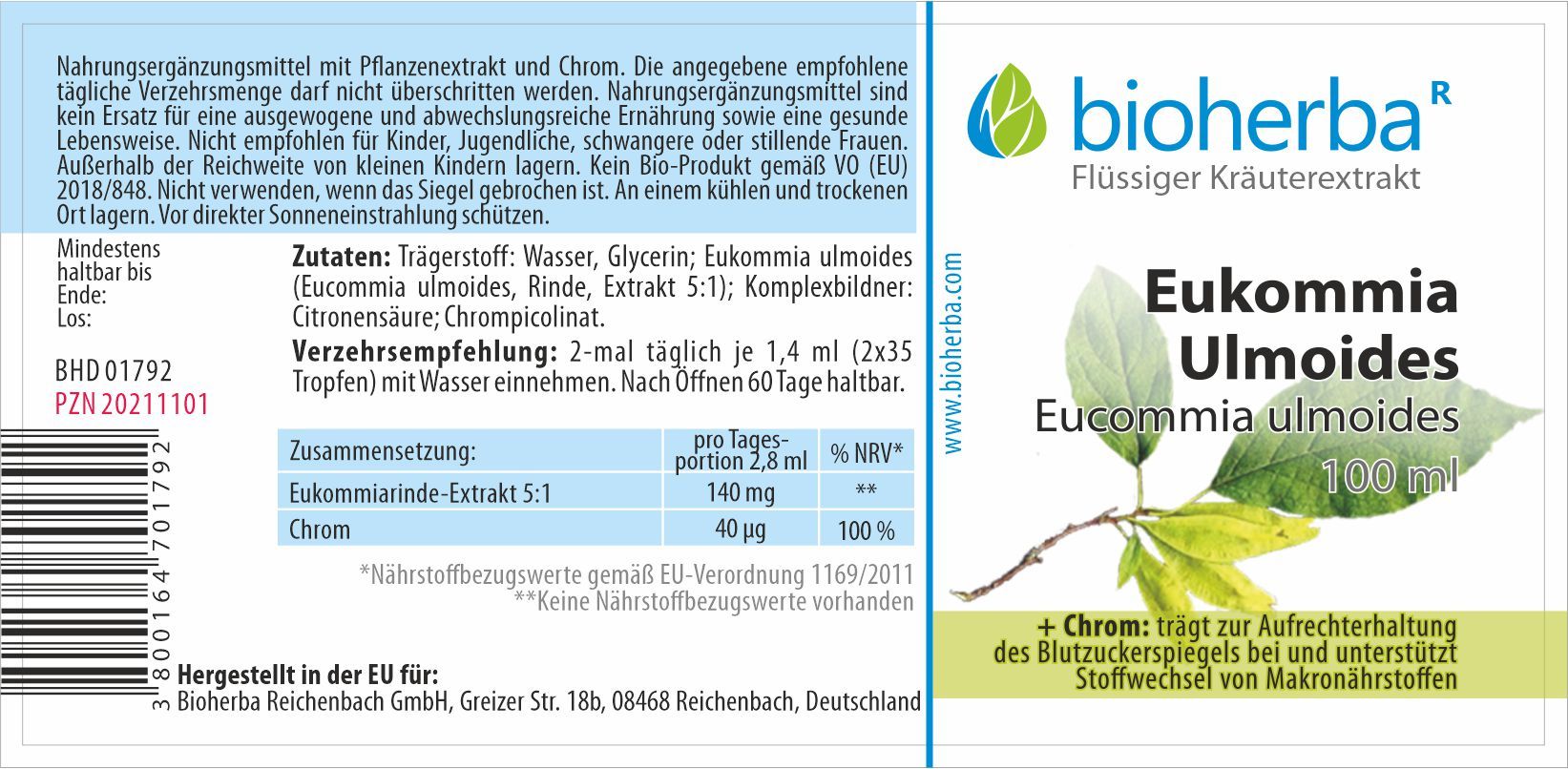 Braune Glasflasche mit schwarzem Deckel. Etikett mit Produktnamen und Inhaltsstoffen. Bioherba Kräuterextrakt.
