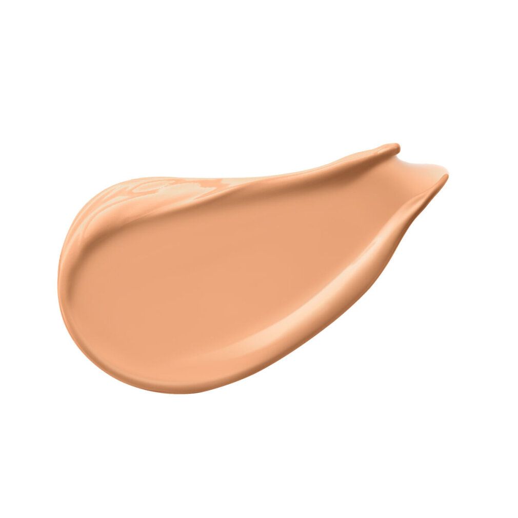 Heller, beiger Concealer-Farbton. Tropfenförmig auf weißem Hintergrund. Glänzende Textur.