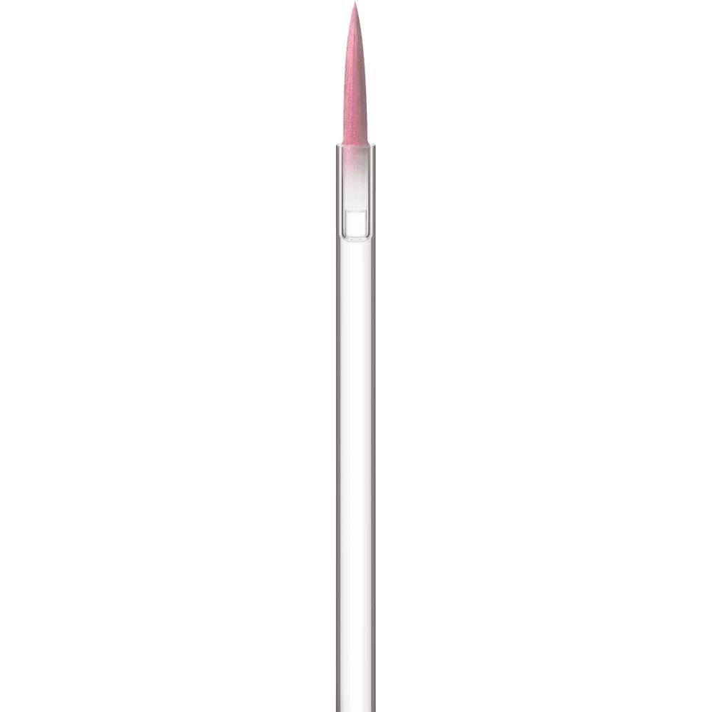 Applikator für flüssigen Eyeliner. Transparenter Stiel mit rosa Spitze. Spitze spitz zulaufend.