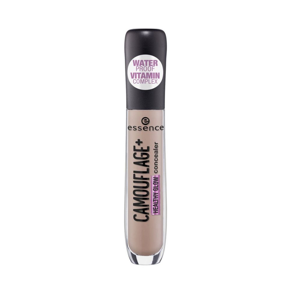 Concealer-Tube mit schwarzem Deckel. Auf der Tube steht "essence CAMOUFLAGE+ HEALTHY GLOW concealer".