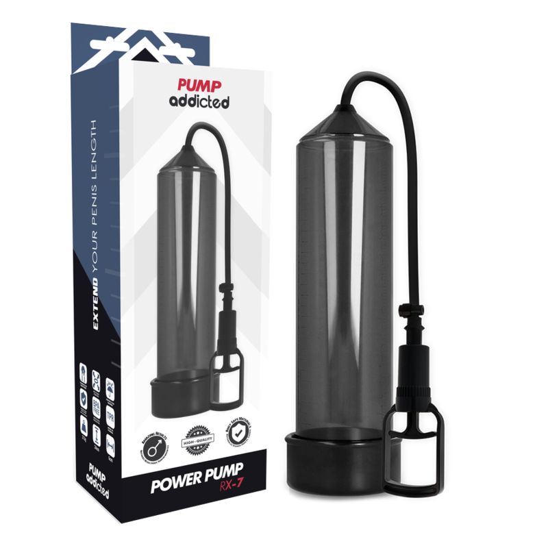 Produktverpackung mit dem Produkt. Aufschrift 'PUMP addicted' und 'POWER PUMP RX-7'. Das Produkt ist abgebildet.