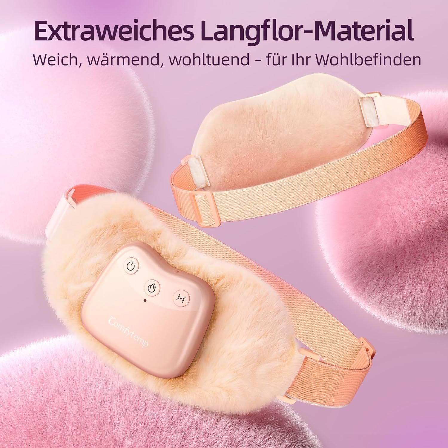 Weiches, flauschiges Heizkissen mit abnehmbarem Steuergerät.