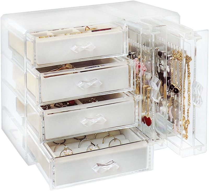 UNIQ Acryl-Schmuck-Organizer mit 4 Schubladen und 2 Ohrringhaltern - SF 1142