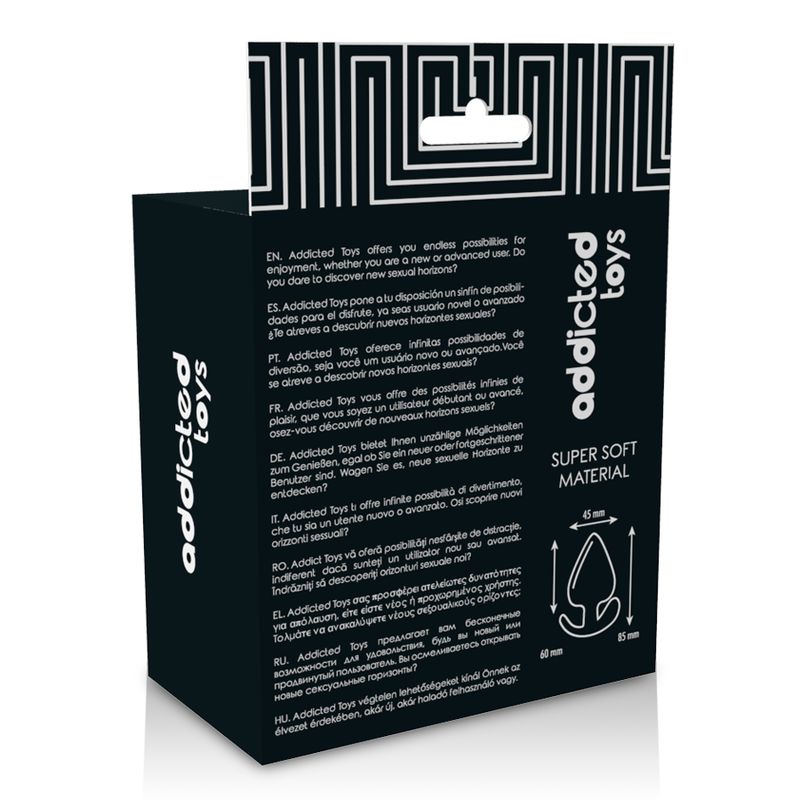 Verpackung, schwarz mit Logo und Produktinformationen. Text in mehreren Sprachen.