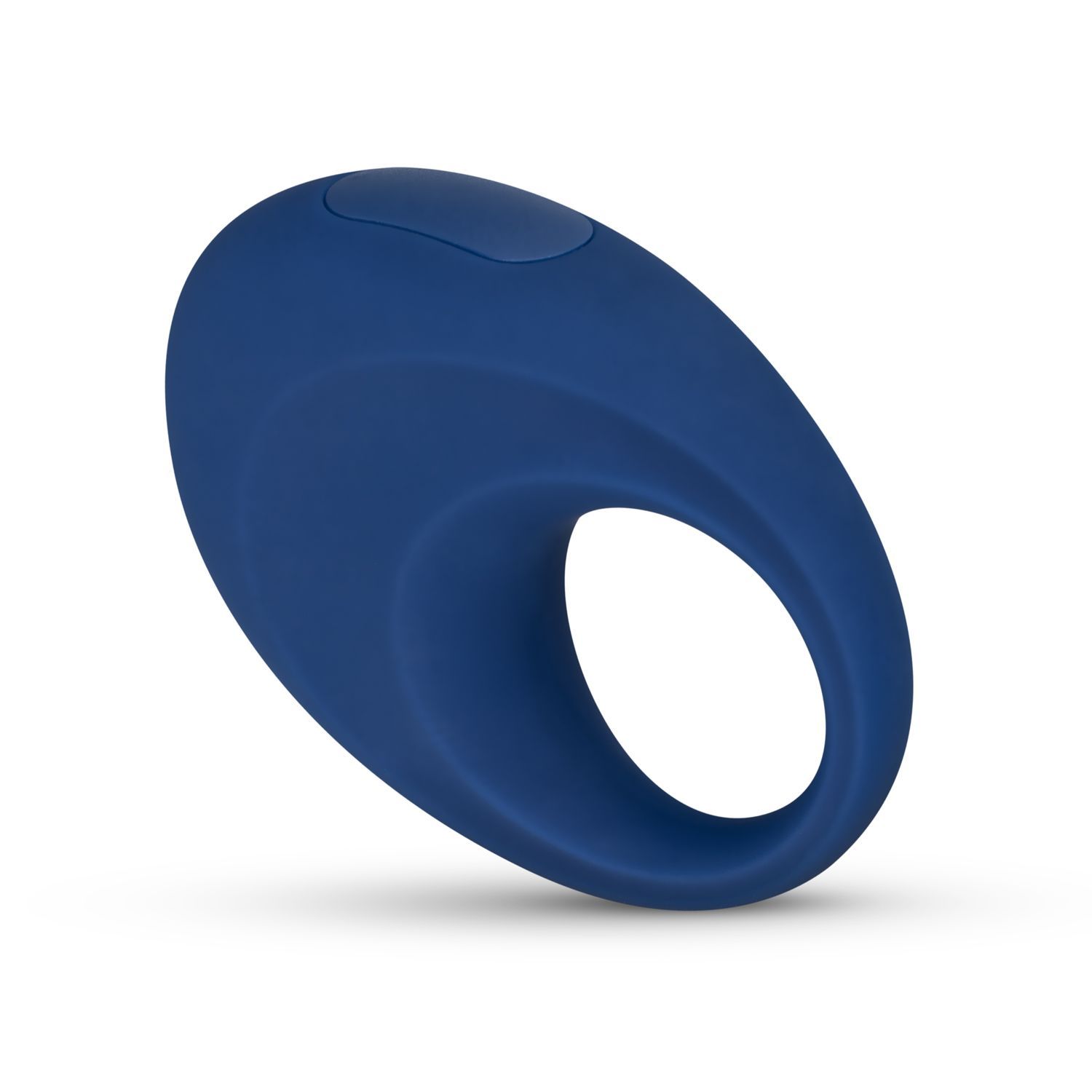 Blaues, ringförmiges Produkt mit ovaler Form und einem Loch in der Mitte. Das Produkt hat eine glatte Oberfläche.