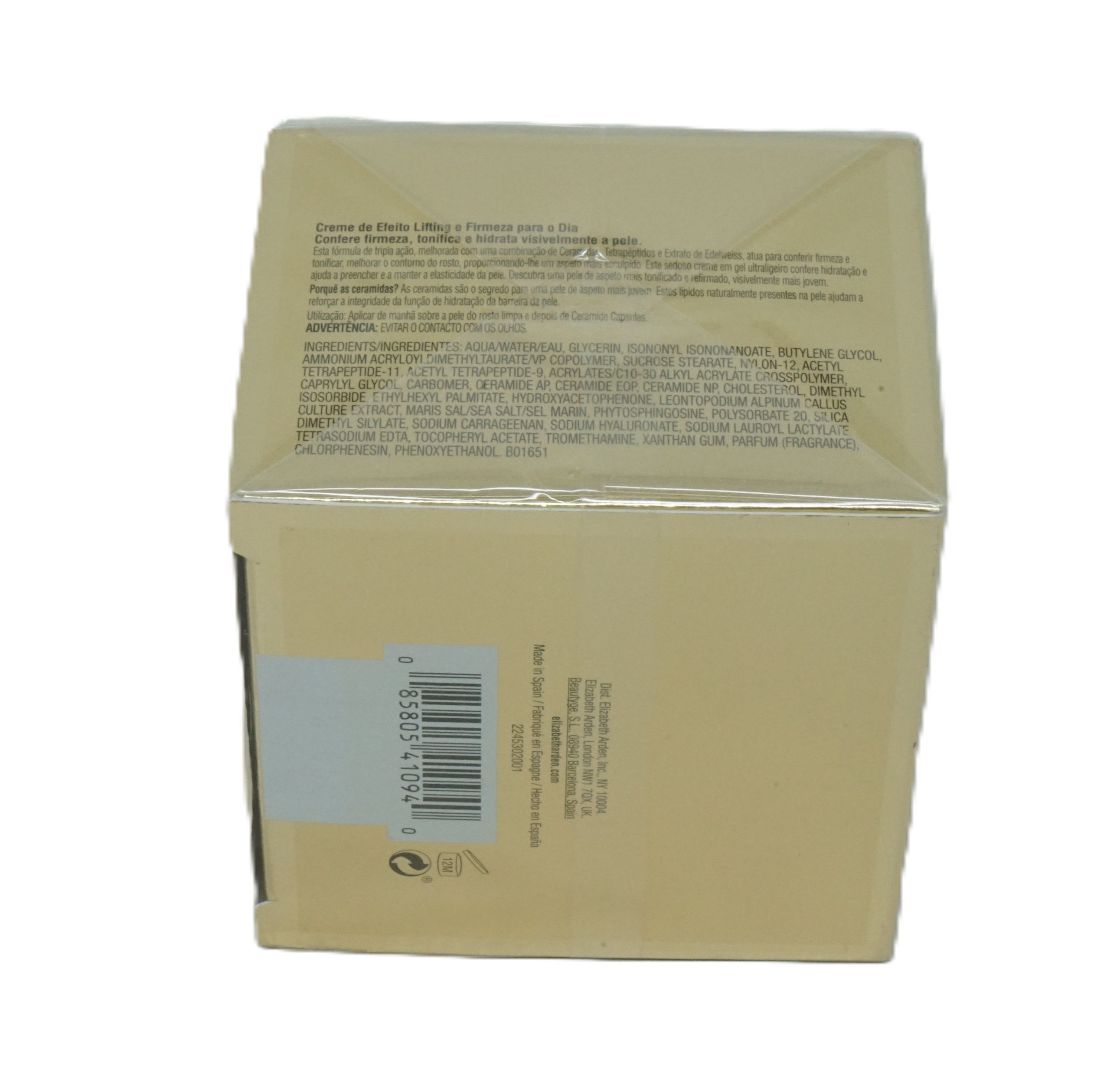 Rückseite der Produktverpackung. Text mit Inhaltsstoffen und Produktinformationen. Barcode und Logo.