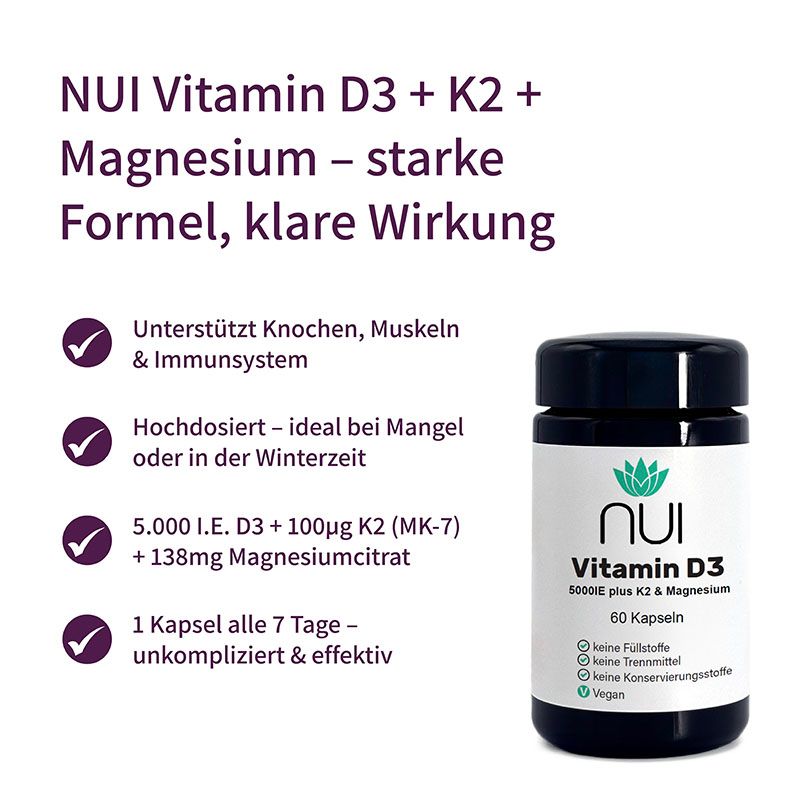 NUI Vitamin D3&K2 5.000IE mit Magnesium