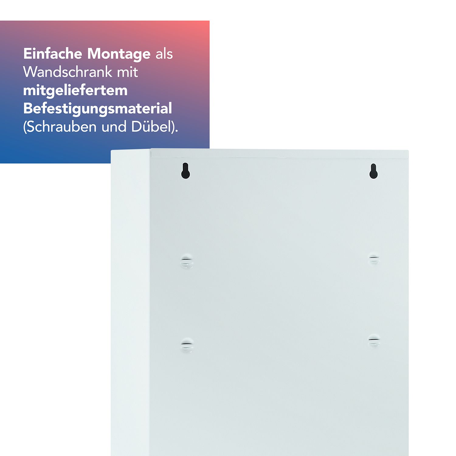 Rückseite eines weißen Medizinkastens zur Wandmontage.