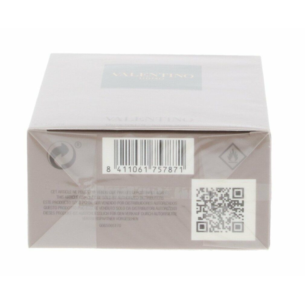 Valentino Parfums Verpackung. Unterseite der Verpackung mit Barcode und QR-Code. Rosa Hintergrund.