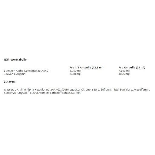 Nährwerttabelle für Olimp AAKG 7500 Extreme Shot. Angaben zu L-Arginin Alpha-Ketoglutarat und L-Arginin. Zutatenliste.