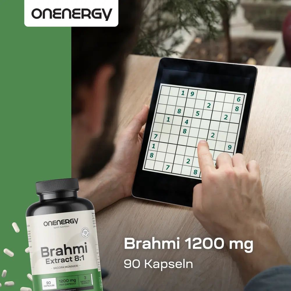 OnEnergy Brahmi 1200 mg, 90 Kapseln, mit Hinweis auf Ayurveda.