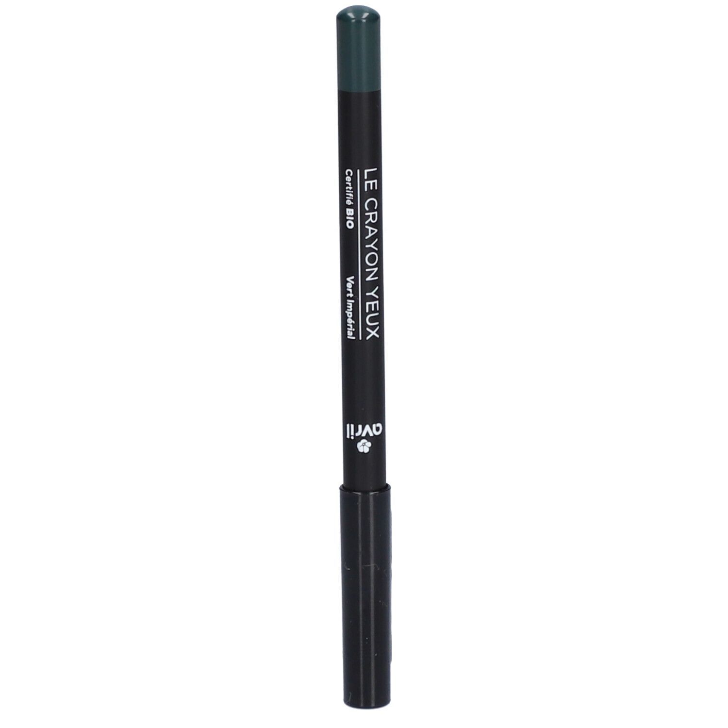 Grüner Augenstift. Schwarzer Stift mit grünem Ende. Text: Vert Impérial.