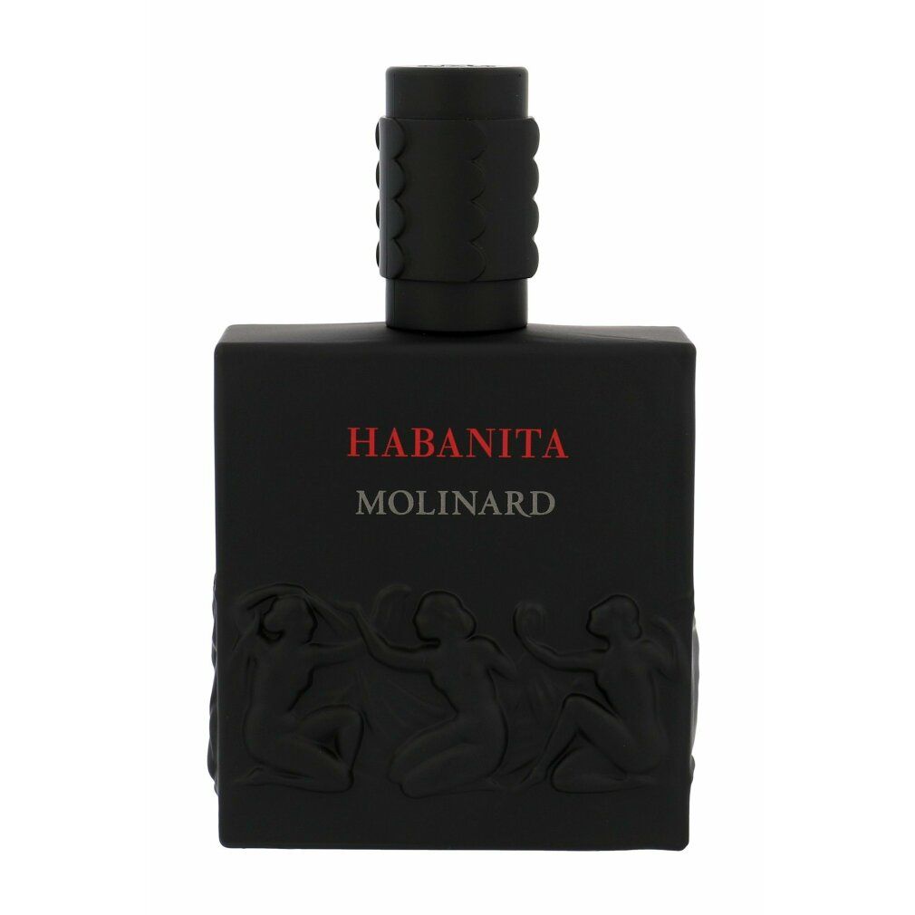 Schwarzer Flakon, Habanita, Molinard. Relief von Figuren. Schwarzer Verschluss.