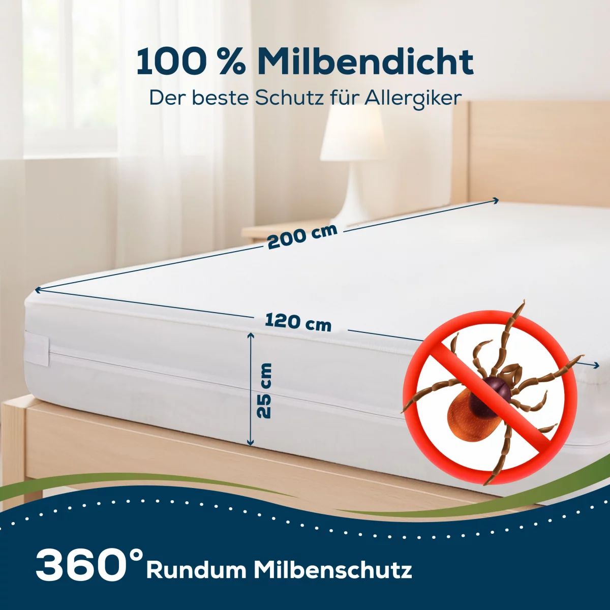 Sensalou Matratzenbezug mit Reissverschluss wasserdicht - 120x200x25cm Matratzenhülle für Allergiker