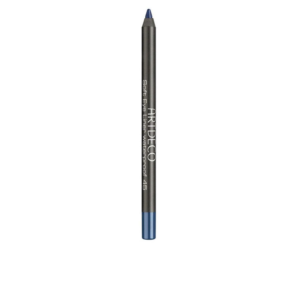 Blauer Artdeco Soft Eye Liner Waterproof 45. Stift mit schwarzem Schaft und blauem Ende. Produktname und Marke sind aufgedruckt.