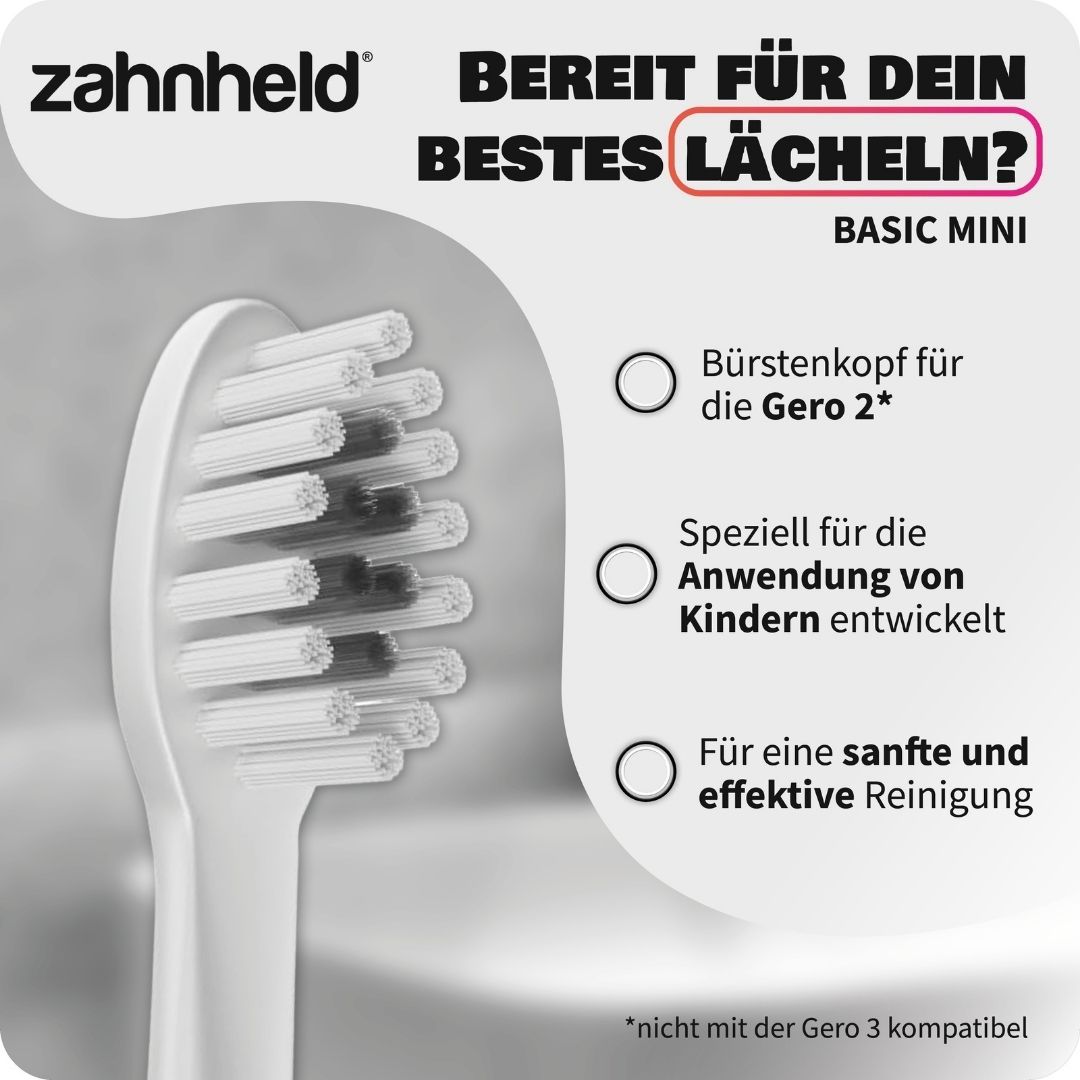 Zahnheld Bürstenkopf Basic Mini weiß, speziell für Kinder entwickelt.