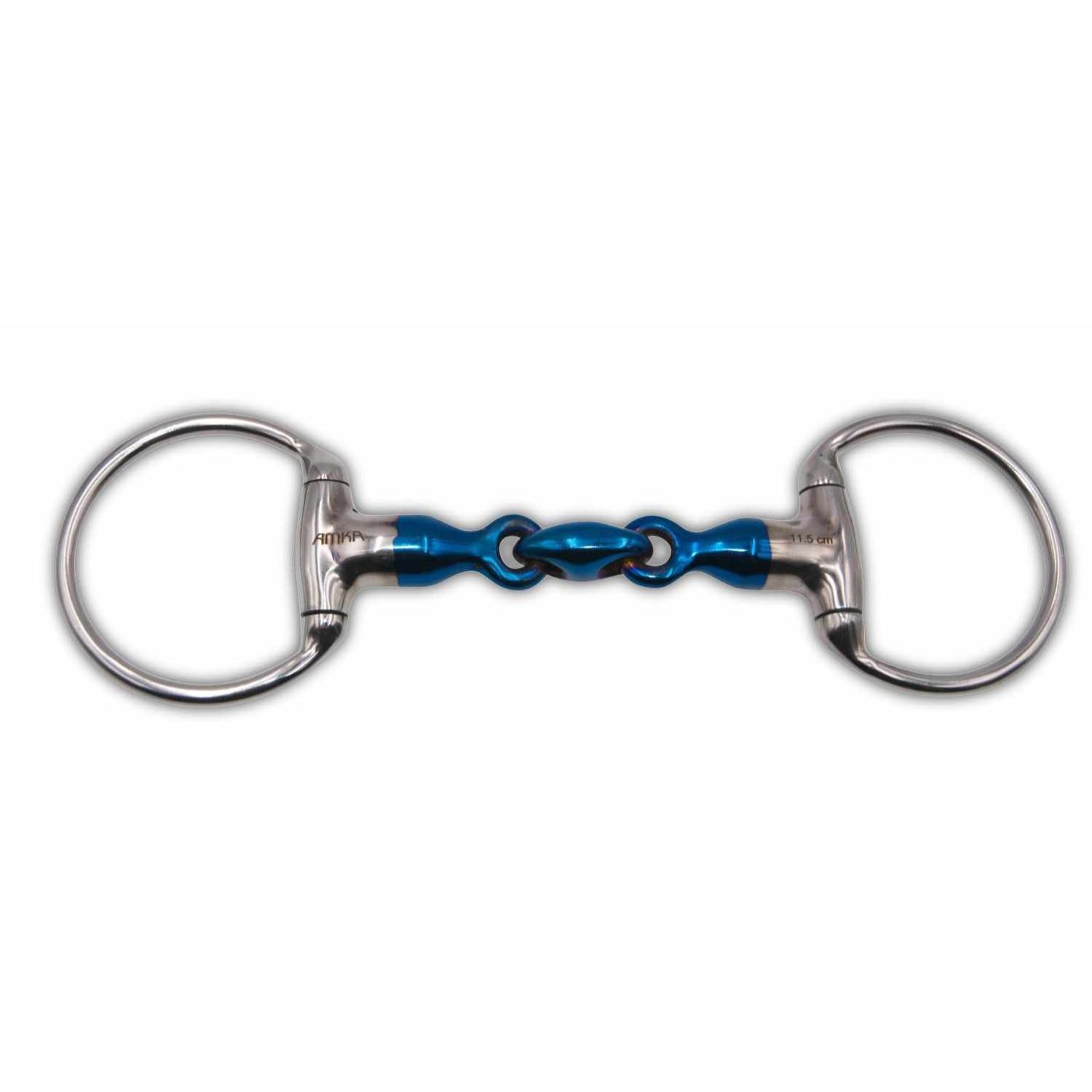 Gebiss mit blauem Mittelstück und Ringen.