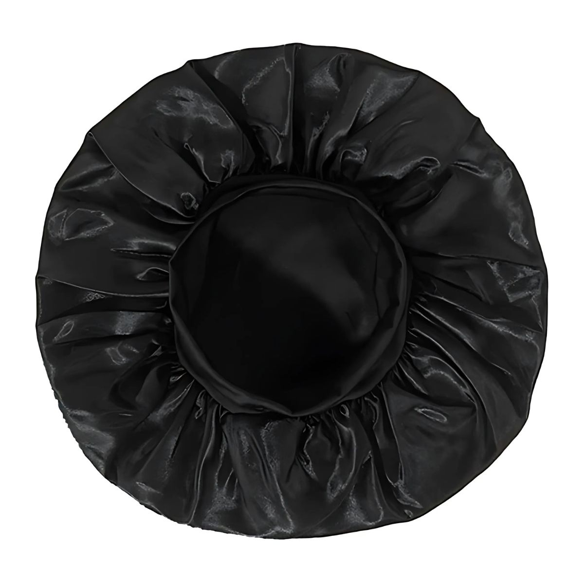 Schwarzer Satin-Schlafhaube mit Gummizug.