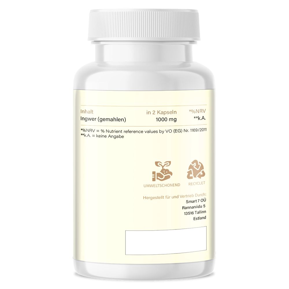 Rückseite der weißen Flasche. Textinformationen: Inhaltsstoffe, Nährwertangaben, Herstelleradresse. Umweltzeichen.