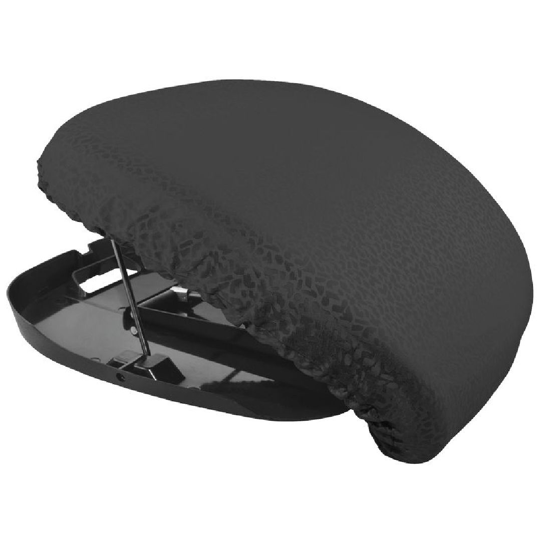 Schwarzes, ovales Kissen mit Hebevorrichtung. Schwarze Basis mit Metallstreben. Waschbar.