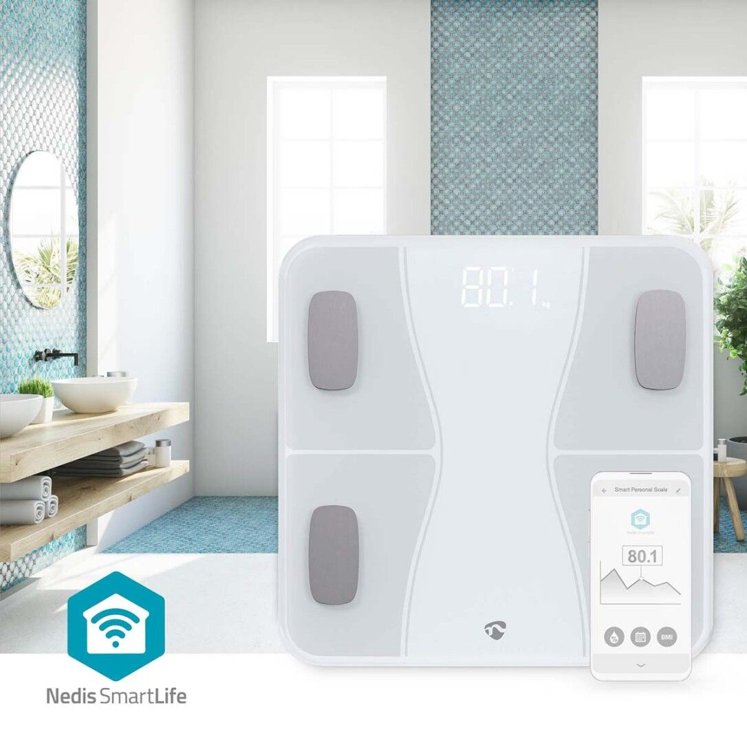 Nedis WIFI-SmartLife-Personenwaage / Bluetooth® / BMI / BMR / Fett / Gebeine / Gewicht / Muskeln /