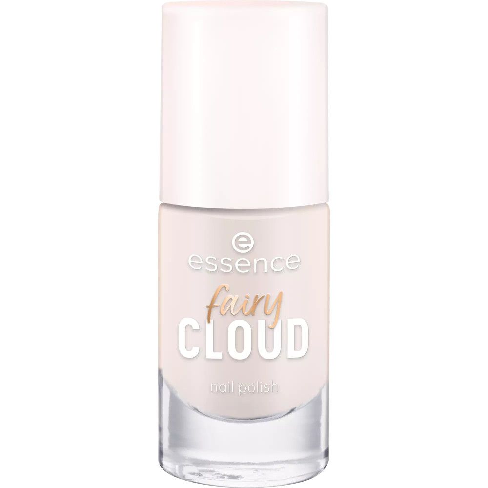 Nagellackflasche mit weißem Deckel. Aufschrift: essence fairy CLOUD nail polish.