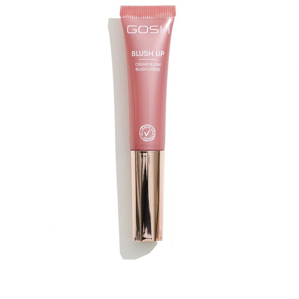 Rosa Creme-Rouge-Tube. Goldfarbener Schraubverschluss. Aufschrift: GOSH, BLUSH UP, CREAM BLUSH, BLUSH CREME. Siegel.