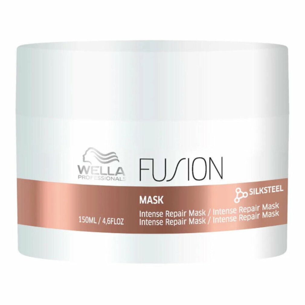 Weißer Tiegel mit braunem Band. Aufschrift: FUSION Mask, 150 ml/4.6 fl oz. Marke Wella.