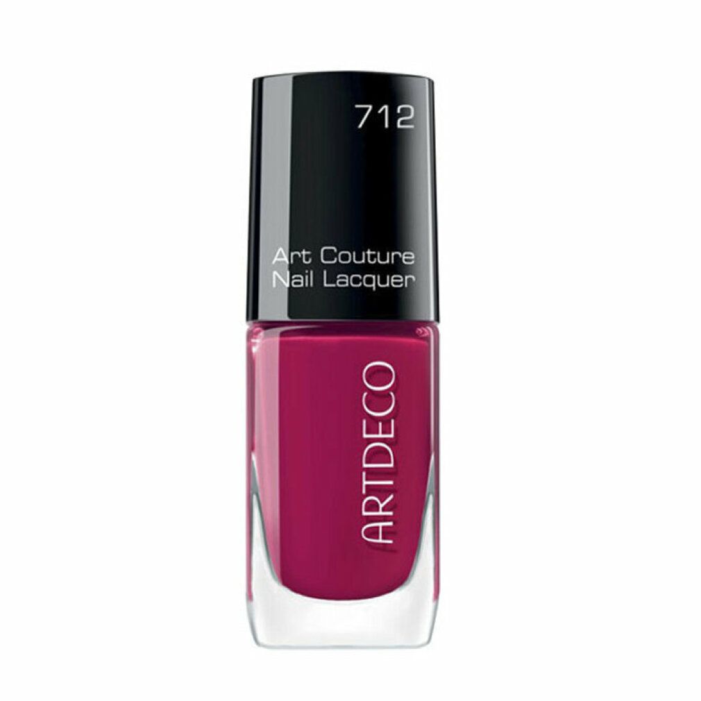Nagellackflasche mit schwarzem Deckel. Aufschrift: Art Couture Nail Lacquer, ARTDECO. Farbton 712, pink.