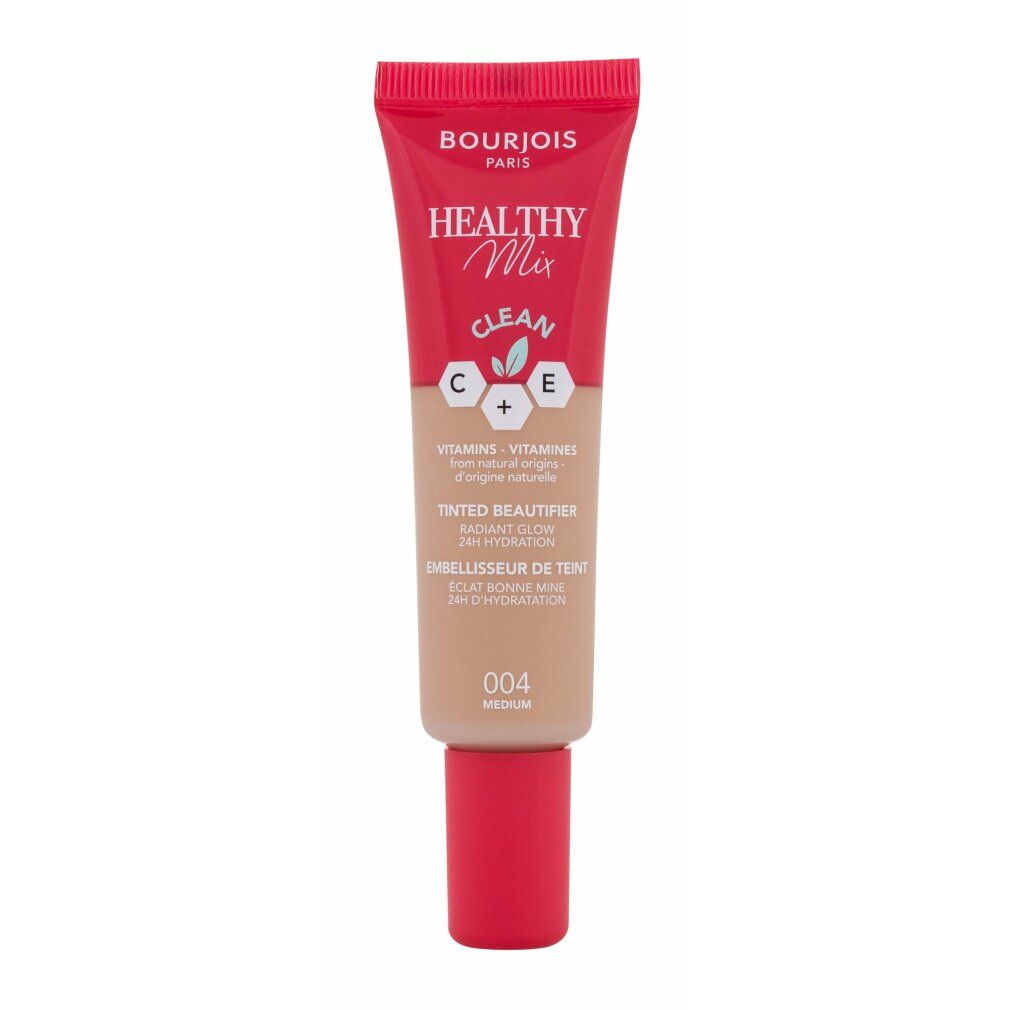 Bourjois Healthy Mix Beautifier. Tube mit roter Kappe. Farbton 004. Aufschrift: Clean, Tinted Beautifier.