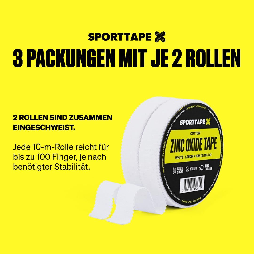 SPORTTAPE 6 Rollen Klettertape 1,25 cm x 10 m - weiß