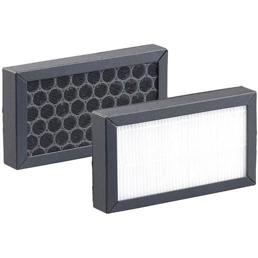 Zwei rechteckige Filter mit schwarzem Rahmen. Einer mit wabenförmigem Gitter, der andere mit weißem Filterpapier.