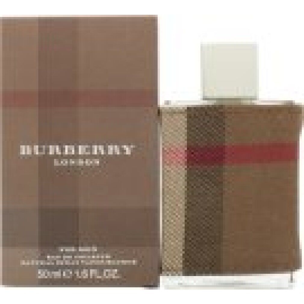 Burberry London for Men Flakon und Verpackung. Braun kariertes Design. Weißer Deckel. 50ml.