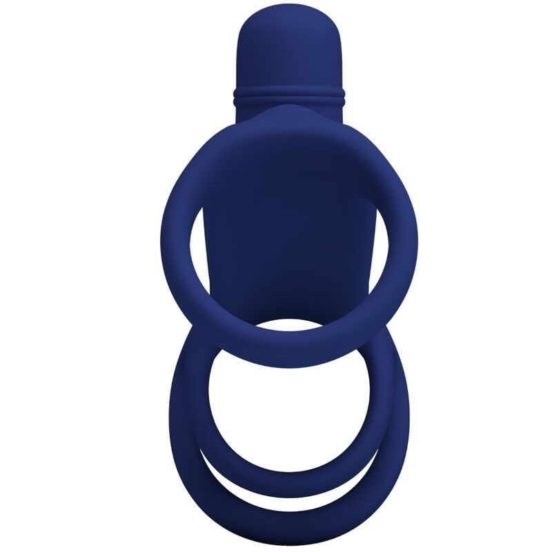 Blauer Vibrationsring mit Verlängerung. Zwei Ringe. Oben ein Vibrationsaufsatz.