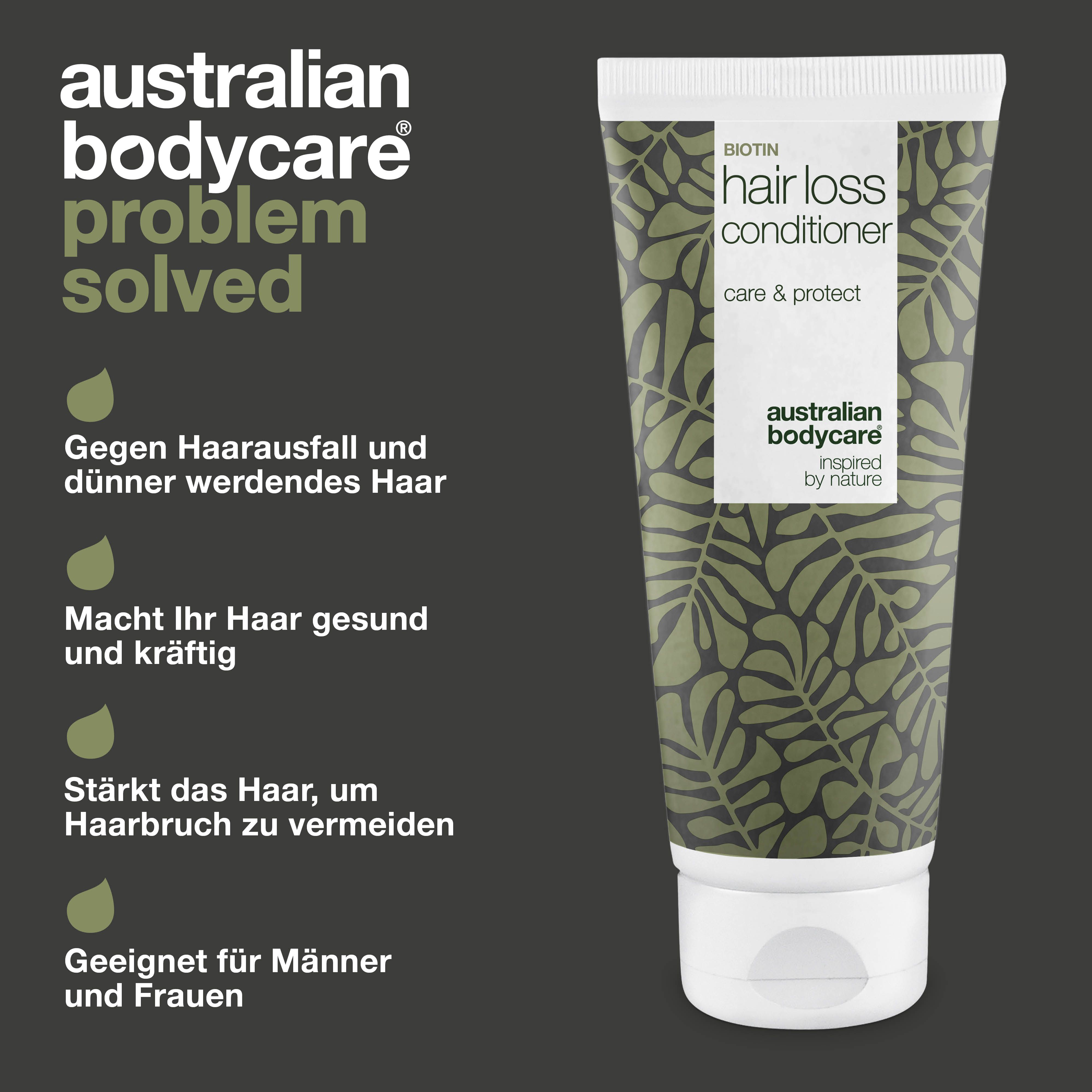 Problem gelöst. Tube Conditioner. Gegen Haarausfall und dünner werdendes Haar. Marke: Australian Bodycare.