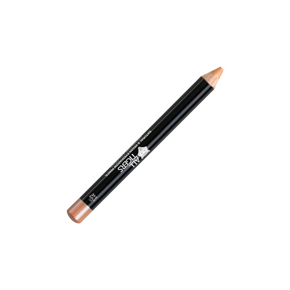 Augenbrauenstift. Schwarzer Stift mit beiger Spitze. Aufschrift: ALL TIGERS, NATURAL & VEGAN EYEBROW PENCIL.