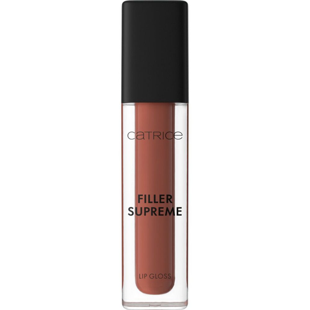 Lipgloss-Flakon mit schwarzem Deckel. Aufschrift: Catrice, Filler Supreme, Lip Gloss.