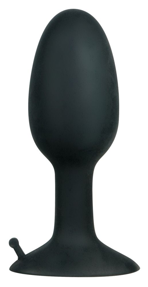 Schwarzer Analplug mit rotierender Kugel und Flansch.