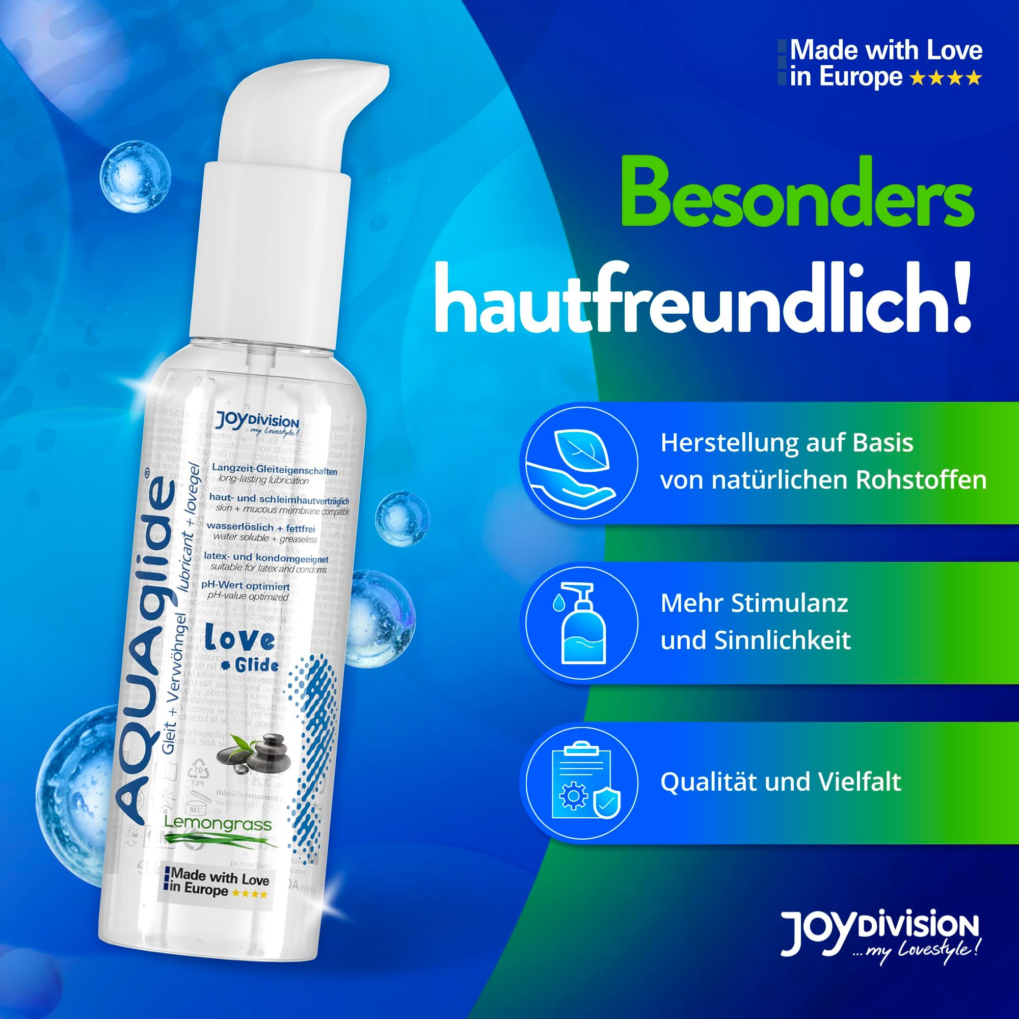 AQUAGLIDE Massage + Glide Lemongrass Pumpspender, hautverträglich.