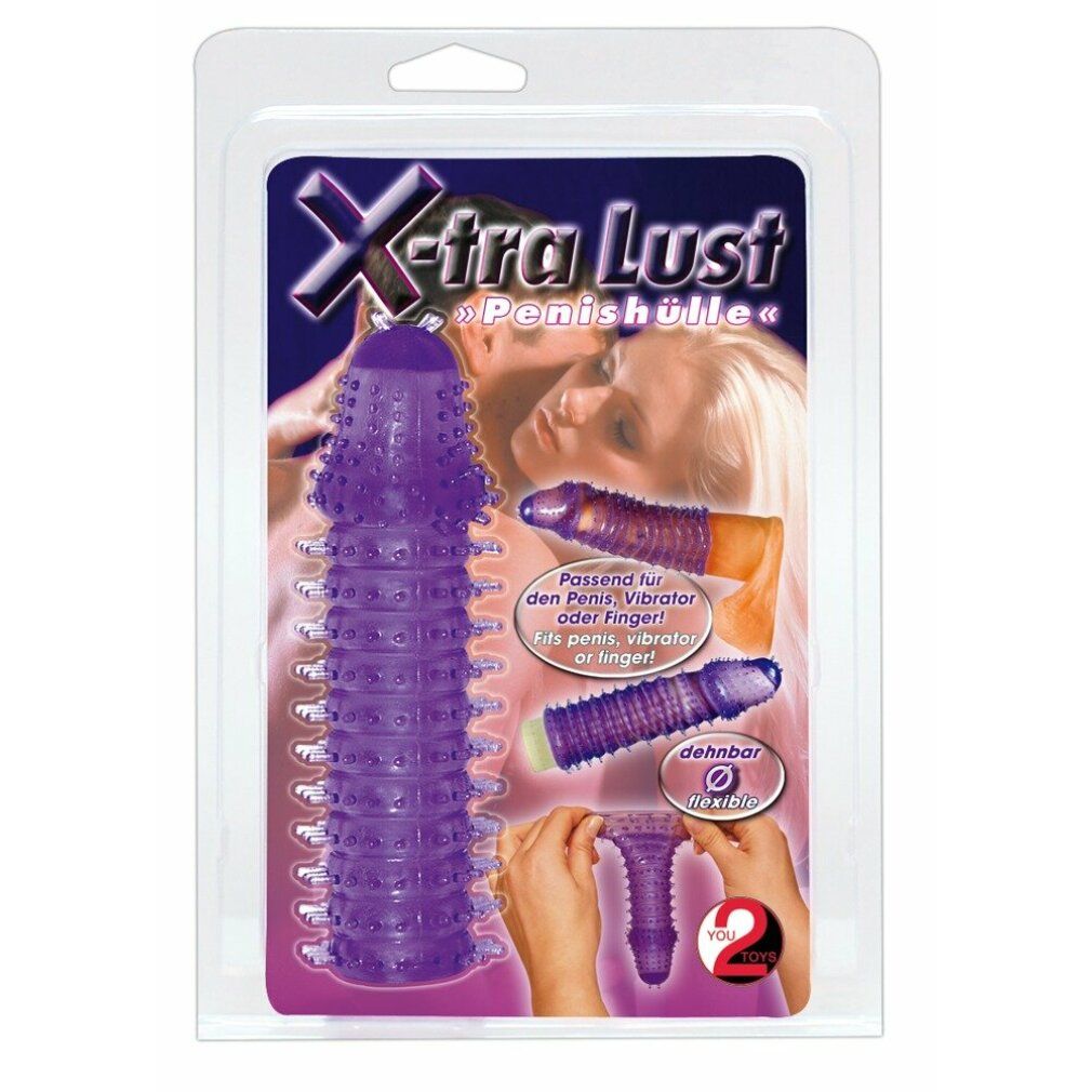 Lila Penisring mit Noppen, flexibel und dehnbar, in Blisterverpackung.