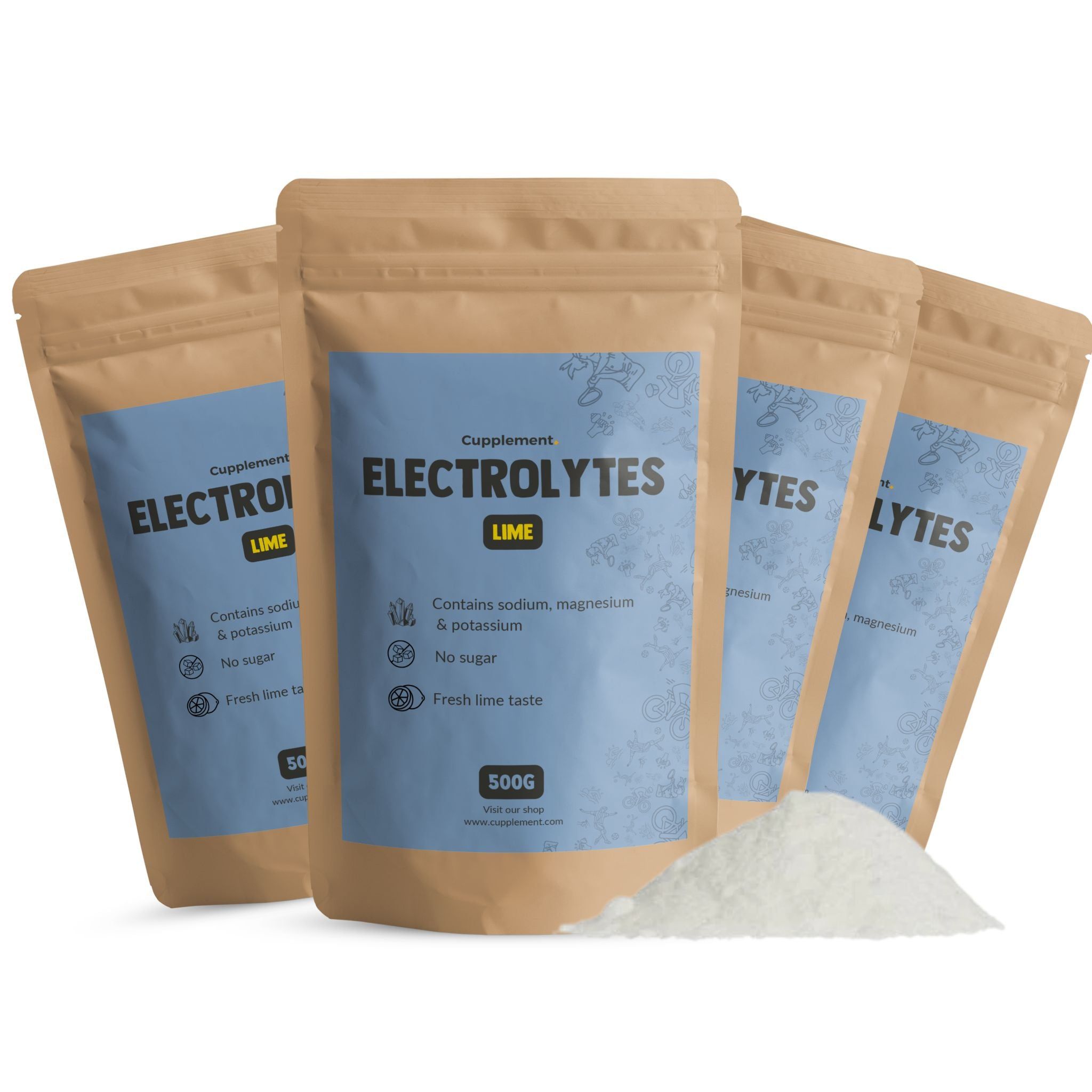 Beutel mit Elektrolytpulver. Enthält Natrium, Magnesium und Kalium. Ohne Zucker. 500g. Zitronengeschmack.