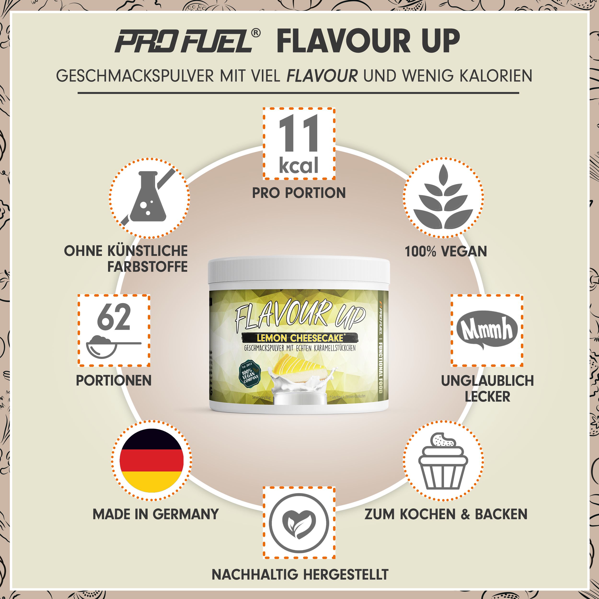 ProFuel - FLAVOUR UP Geschmackspulver - Lemon Cheesecake - nur 11 kcal pro Portion