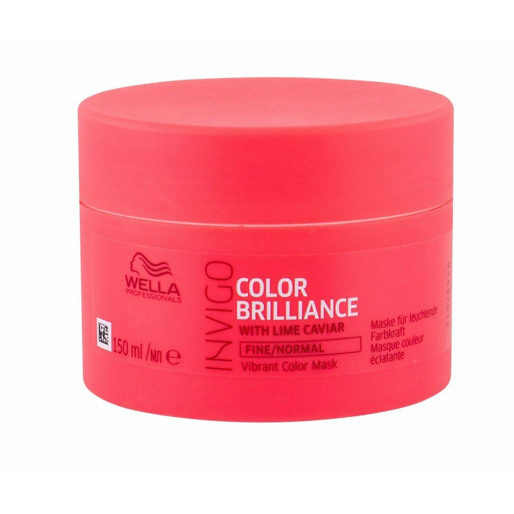 Runder, rosa Tiegel. Aufschrift: Wella Invigo Color Brilliance, mit Limettenkaviar. 150 ml.